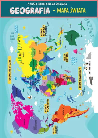 Karta edu składana geografia - świat A4 - tantis.pl