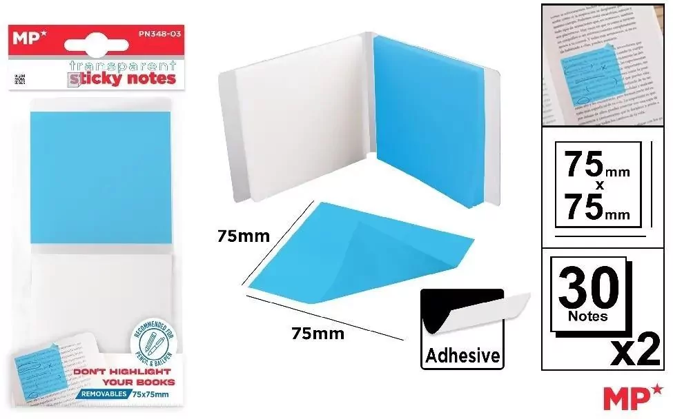 Karteczki samoprzylepne przezrocz 75x75mm 2x30szt - tantis.pl