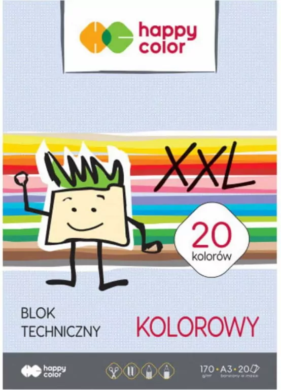Blok techniczny kolorowy A3 170g. Happy Color. 10 szt - tantis.pl