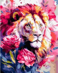 Malowanie po numerach. Lew w kwiatach