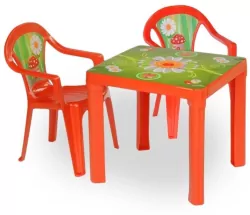 Stolik i dwa krzesła + tablica czerwony