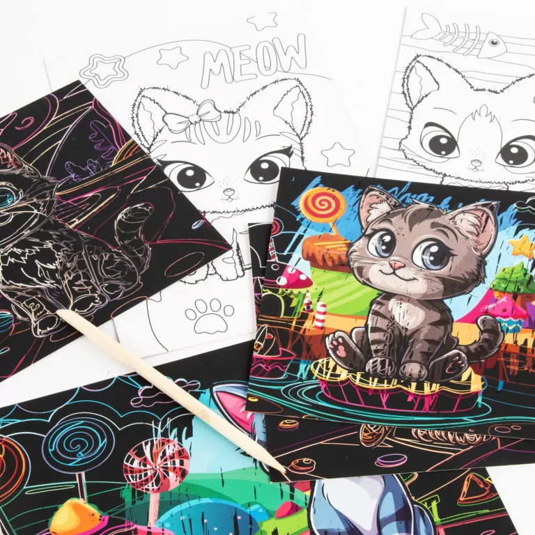 Wydrapywanka z kolorowanką 2w1 Kotki KIDEA - tantis.pl