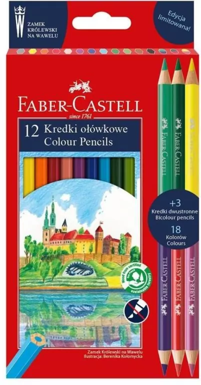 Kredki ołówkowe 12 kol + 3 dwustronne FABER CASTELL - tantis.pl