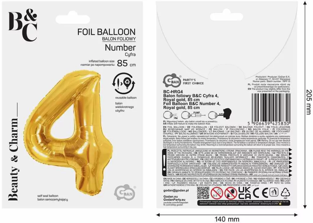 Balon foliowy B&C 4 Royal gold 85cm - tantis.pl