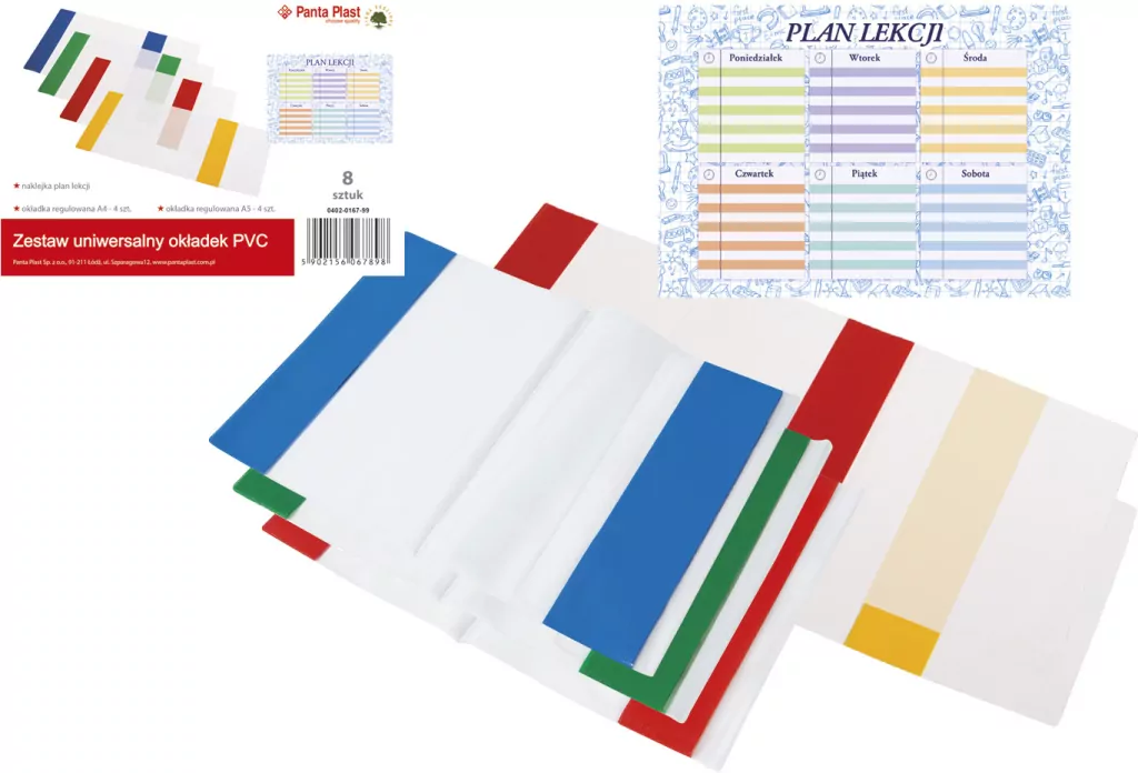 Paczka okładek uniwersalnych PVC +plan lekcji - tantis.pl