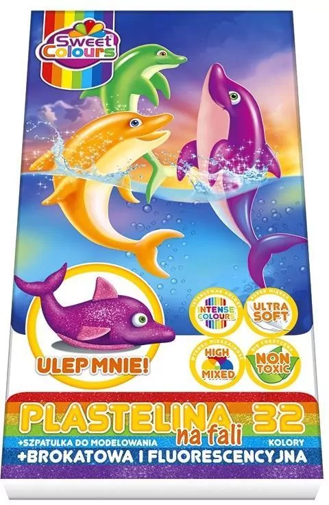 Plastelina na fali brokatowa i fluo, 32 kolory - tantis.pl