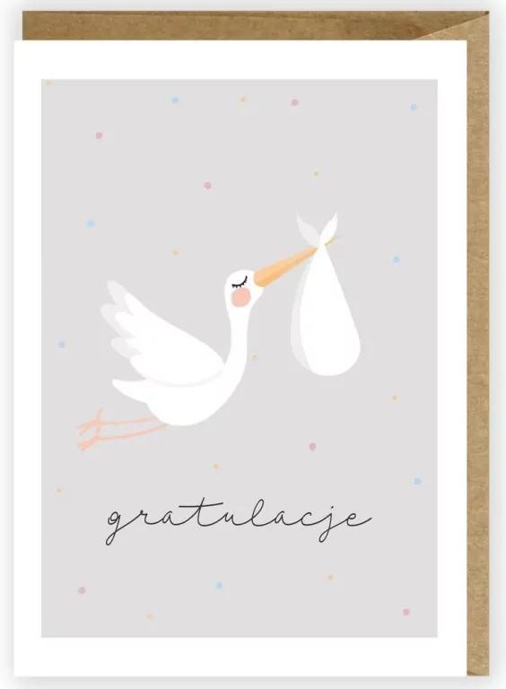 Kartka okolicznościowa Bocian, eko koperta K040 - tantis.pl