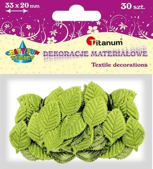 Ozdoba materiałowa liście 20x33mm jasnoziel - tantis.pl