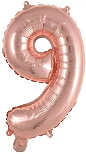 Balon foliowy mini cyfra 9 różowe złoto 30x40cm - tantis.pl