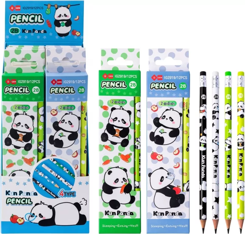 Ołówek z gumką Panda 4szt mix - tantis.pl