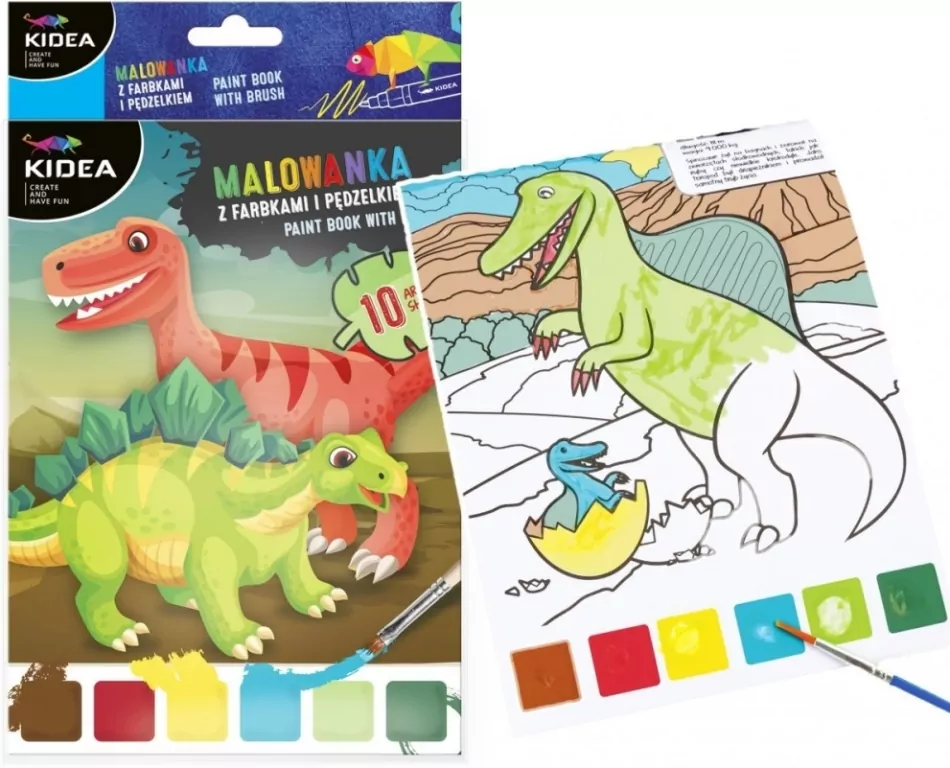 Malowanka z farbkami i pędzelkiem. Dinozaury - tantis.pl