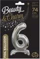 Balon foliowy 6, stojący, srebrny, 74 cm - tantis.pl