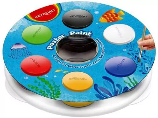 Farby plakatowe z kubeczkiem, podstawką i pędzlem