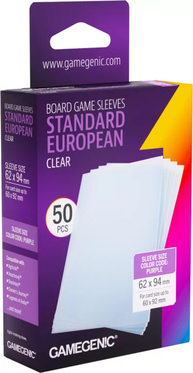Gamegenic: Board Game Sleeves - Standard European (62x94 mm) - Clear - 50 sztuk - tantis.pl