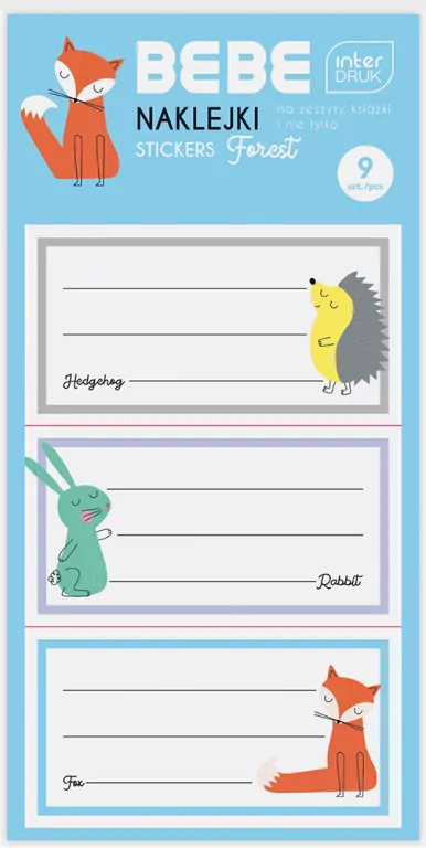 Interdruk. Naklejki na zeszyty, 9 sztuk - tantis.pl