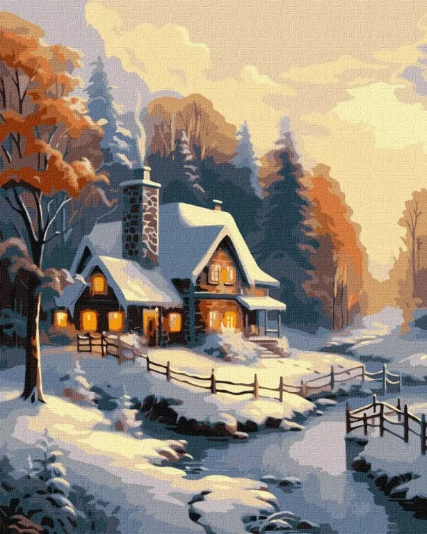 Malowanie po numerach -Zimowy dom 40x50cm - tantis.pl