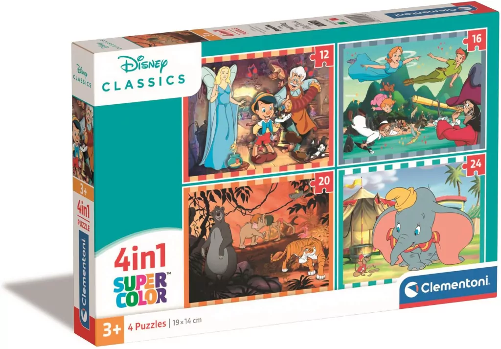 Clementoni. Puzzle 4w1. Super Kolor. Disney Classic - tantis.pl