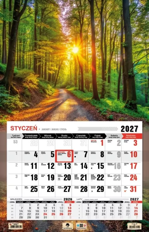 Kalendarz 2027 jednodzielny 3XL las - tantis.pl