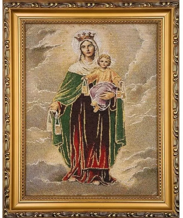 Obraz Haftowany Matka Boża Szkaplerzna 27,5x22cm - tantis.pl