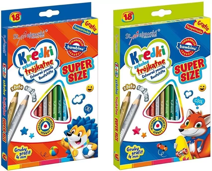 Kredki trójkątne. Super Size. 18 kol. + temperówka - tantis.pl