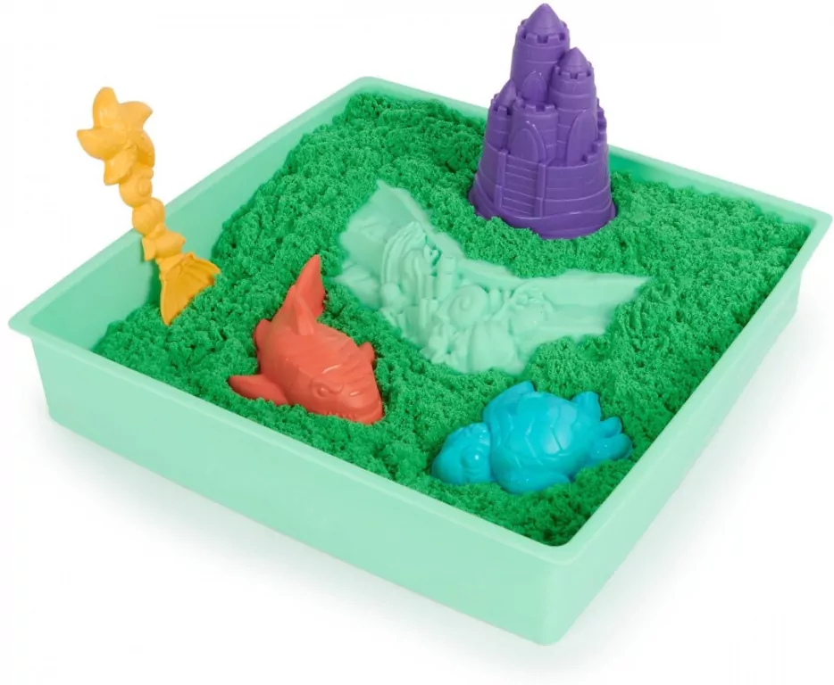 Kinetic Sand. Piasek z foremkami zielony - tantis.pl