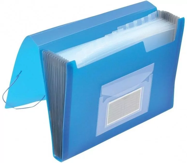 Teczka z gumką A4. PP 12 przegród. Niebieska - tantis.pl