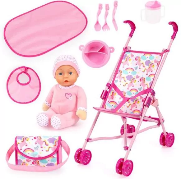 Wózek spacerówka z lalką i akcesoriami Buggy - tantis.pl