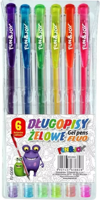 Długopisy żelowe fluo 6 kolorów - tantis.pl