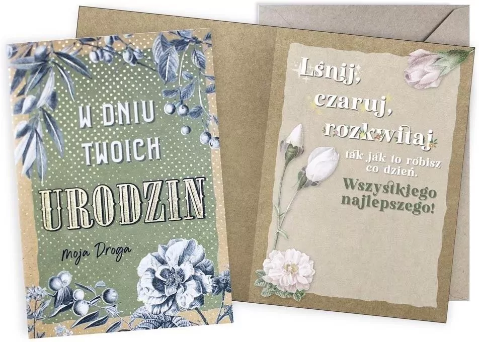 Karnet Urodziny vintage Moja Droga - tantis.pl