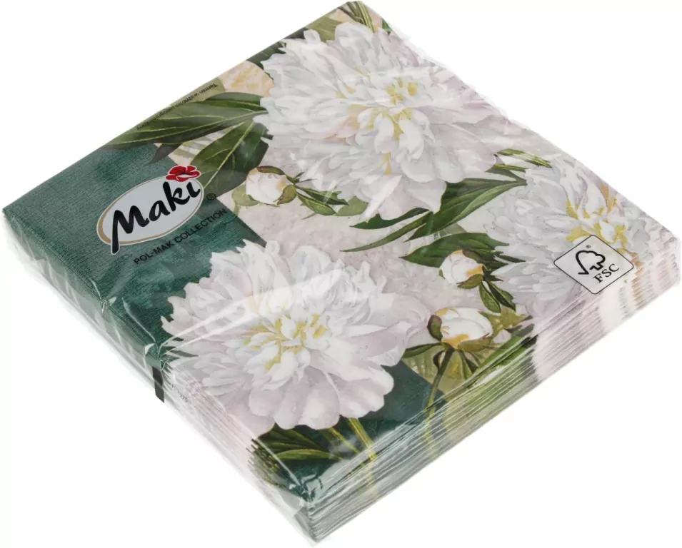 SERWETKA PAP 3W 330X330 PEONIE BIA PM OP - tantis.pl