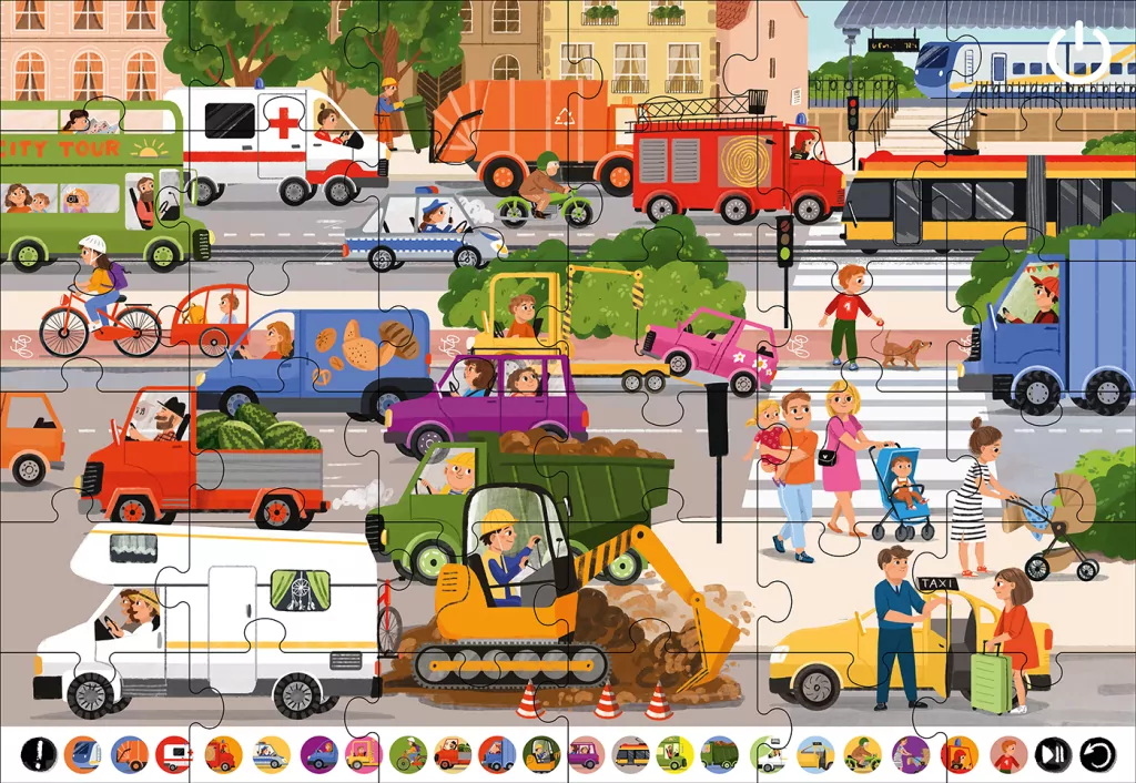 Mówiące puzzle interaktywne "Miejskie pojazdy" - tantis.pl