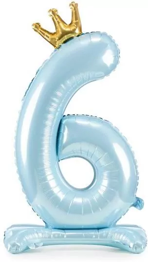 Stojący balon foliowy cyfra 6 84cm błękitny - tantis.pl
