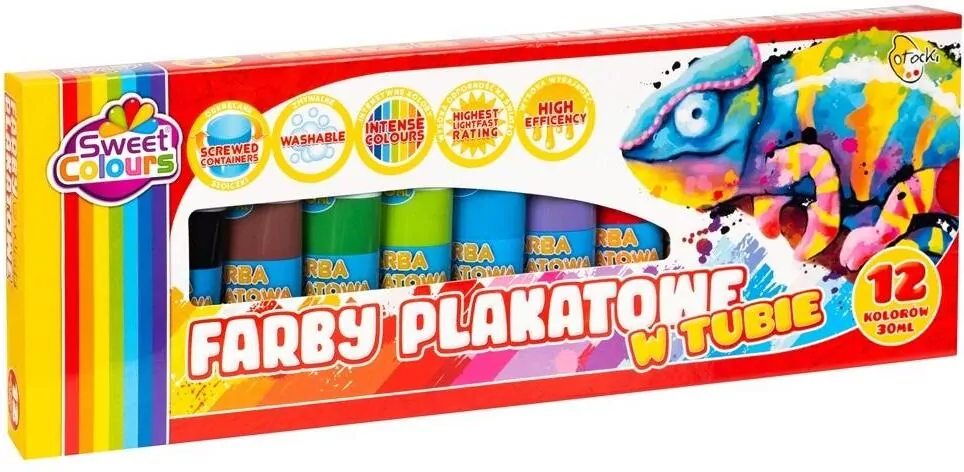 Farby plakatowe 12 kolorów w tubie 35ml.Otocki - tantis.pl