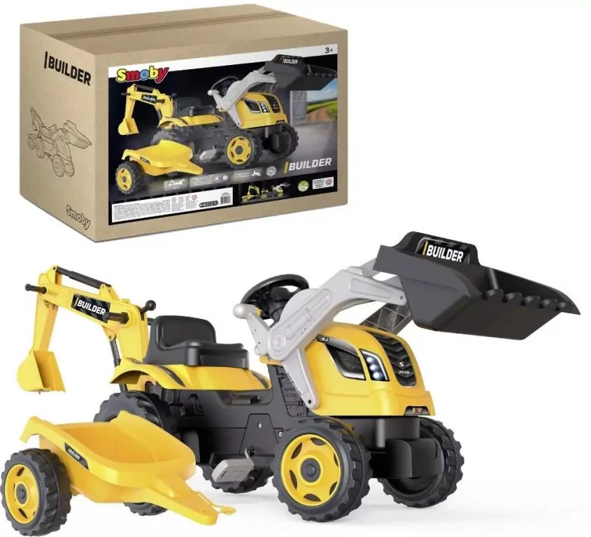 Traktor na pedały, Max przyczepa, łyżka, koparka Smoby - tantis.pl