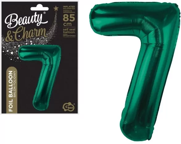 Balon foliowy. Cyfra 7. Zieleń butelkowa 85cm - tantis.pl