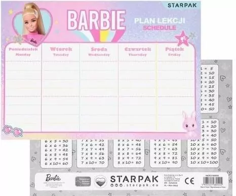 Plan lekcji z tabliczką mnożenia Barbie - tantis.pl