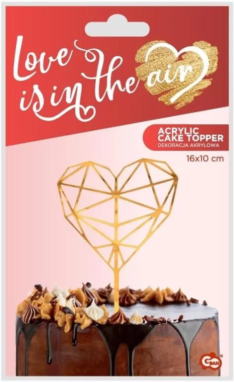 Dekoracja akrylowa na tort diamentowe serce złota - tantis.pl