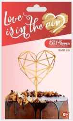 Dekoracja akrylowa na tort diamentowe serce złota