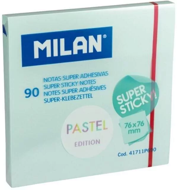 Karteczki samoprzylepne niebieskie Milan super sticky pastel 76 x 76 mm 90 sztuk - tantis.pl