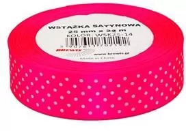 Wstążka satynowa w kropki, różowa 25mmx22m - tantis.pl