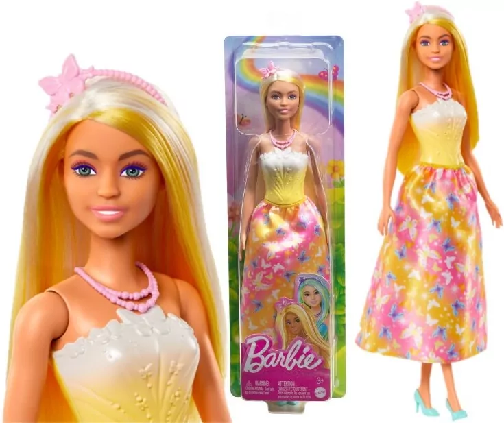 Mattel. Barbie Księżniczka, żółto różowy strój HRR09 - tantis.pl