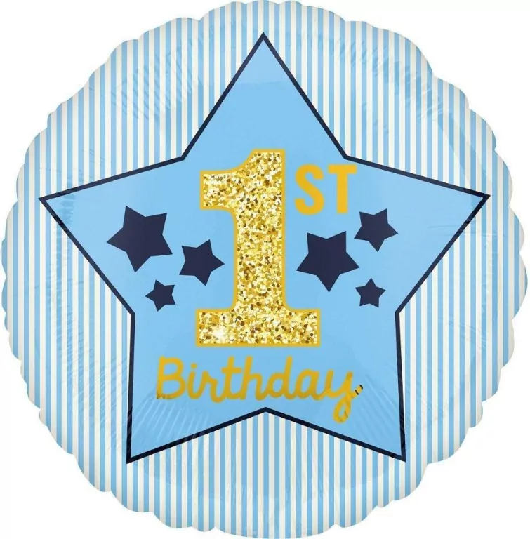 Balon foliowy 1st Birthday niebieski 48cm - tantis.pl