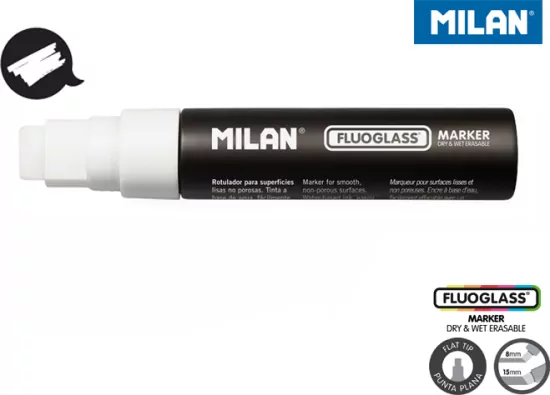 Marker do szyb Milan fluoglass biały, szeroki, 15 mm
