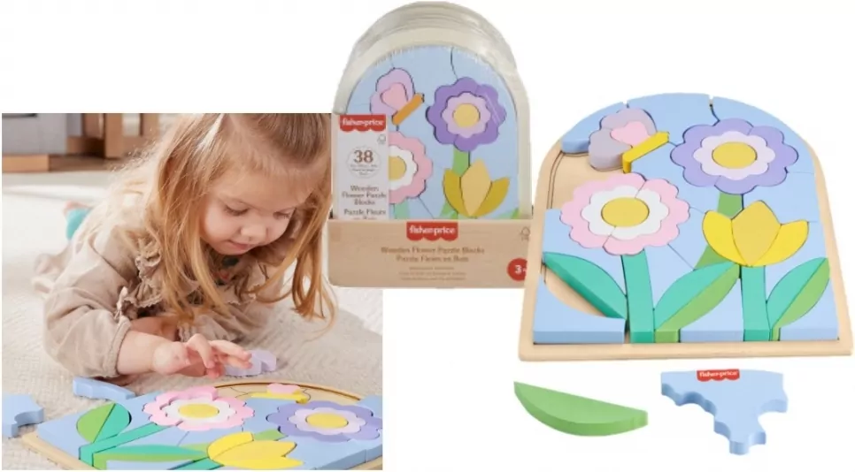 Fisher Price. Drewniane puzzle kwiaty - tantis.pl
