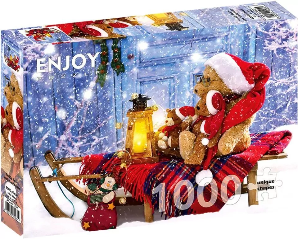 Puzzle 1000 Pluszowe misie z czapkami Mikołaja - tantis.pl