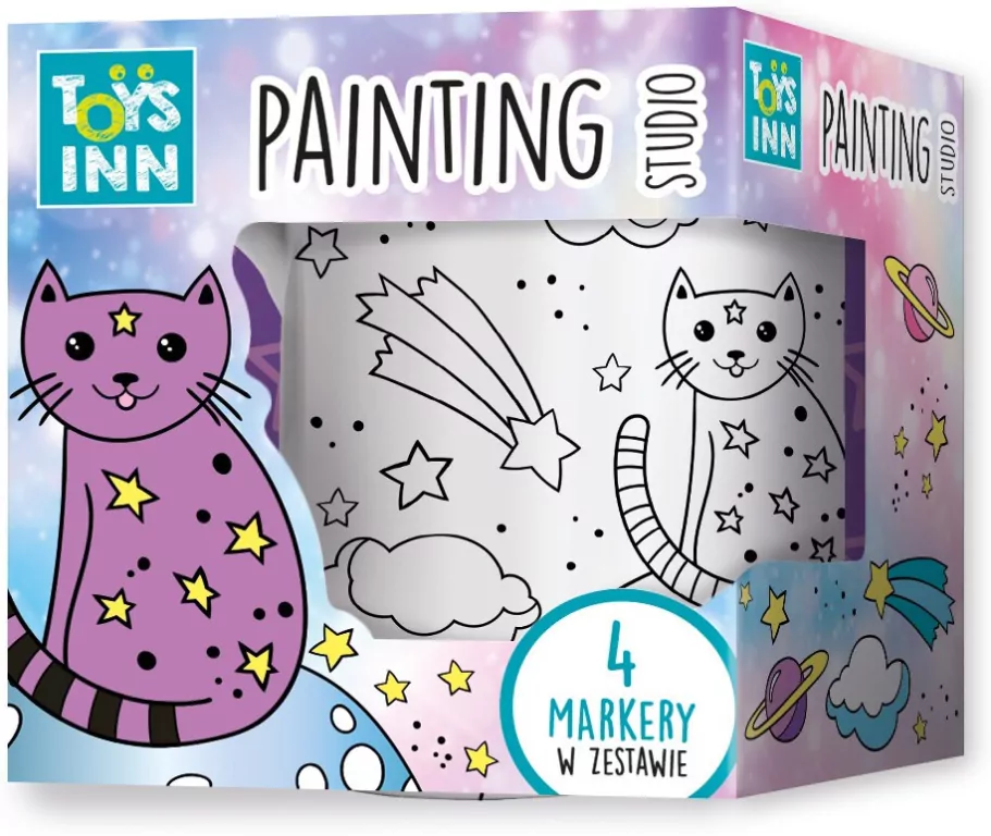 Kubek do kolorowania. Kot z markerami. ToysInn - tantis.pl
