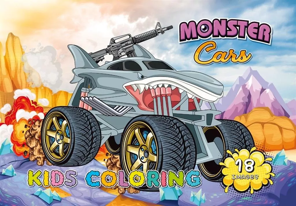 Kolorowanka A4 18 obrazków Monster cars - tantis.pl