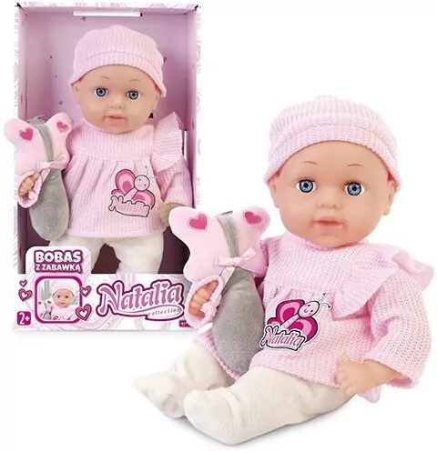 Lalka Natalia bobas z zabawką 33 cm - tantis.pl