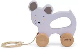 Drewniana zabawka do ciągnięcia Myszka
