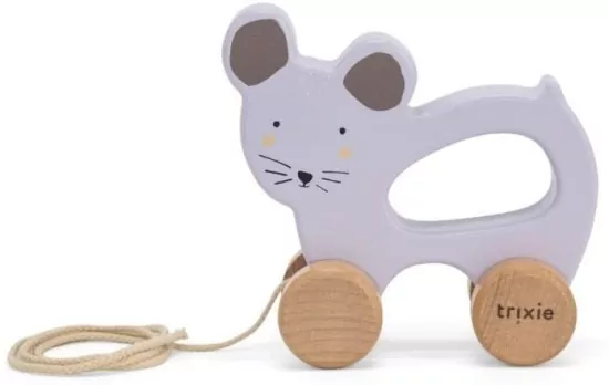 Drewniana zabawka do ciągnięcia Myszka